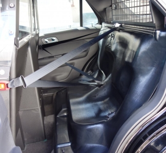 Troy Products 2020+ Ford Police Interceptor UV Plastic Seat With Officer-Safe Seat Belt System and Cargo Partition Installed