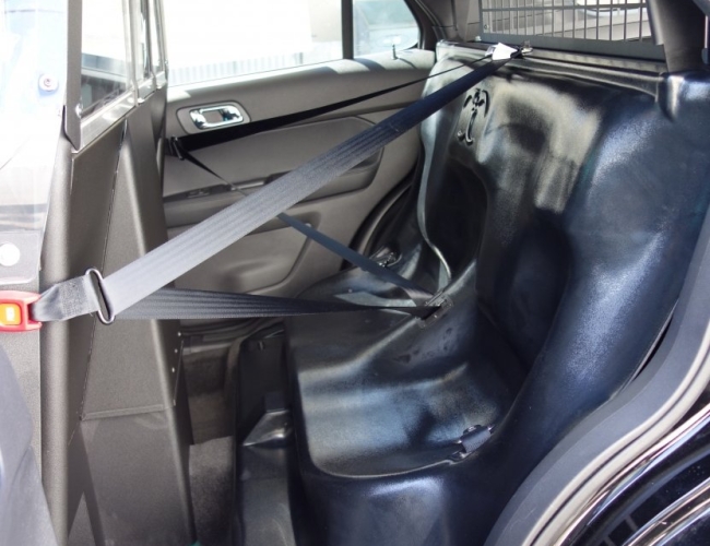 Troy Products 2020+ Ford Police Interceptor UV Plastic Seat With Officer-Safe Seat Belt System and Cargo Partition Installed