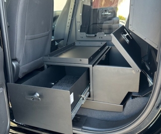 Troy Products 2021+ Ford F150 Gun Box With Locking Handle and Single Cell Driver Side Lidded Box Installed
