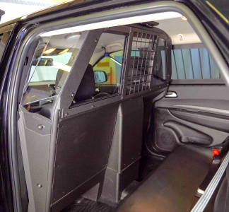 Troy Products Universal Sedan Size (53in W) Recessed Partition With Sliding Window Installed – With Standard Partition Mounting Kit on Either Side Installed